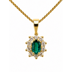 Pre Owned 18ct Emerald and Diamond Pendant and Chain ZC21